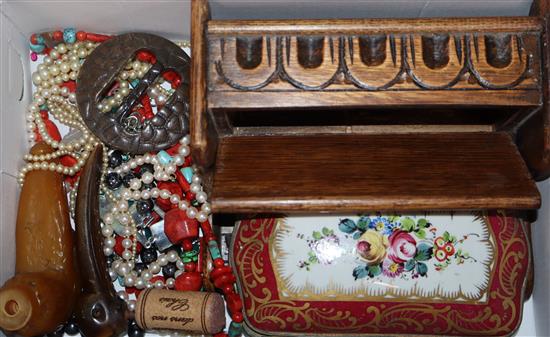 Mixed costume jewellery and other items including libation cup and buckle.